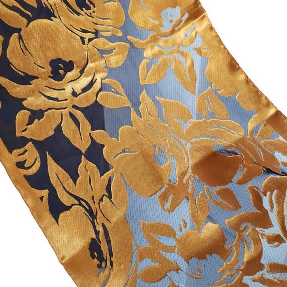 Gorgeous Sheer Black & Gold Satin Florals Scarf - Picture 3 of 3